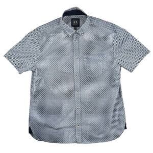 Armani Exchange Shirt Mens L Short Sleeve Geometric Patterned Shirt Blue Navy